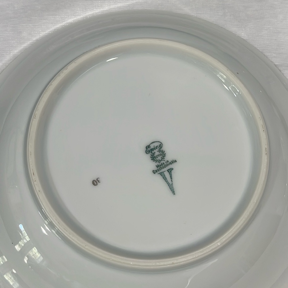Vintage Epiag Czechoslovakia 8” Soup Plates Royal Peacock Flowers set of 4 - Picture 9 of 16